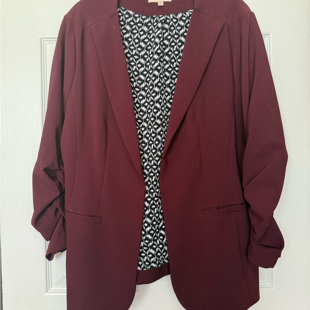 Skies Are Blue Red Blazer Relaxed Fit with Ruching